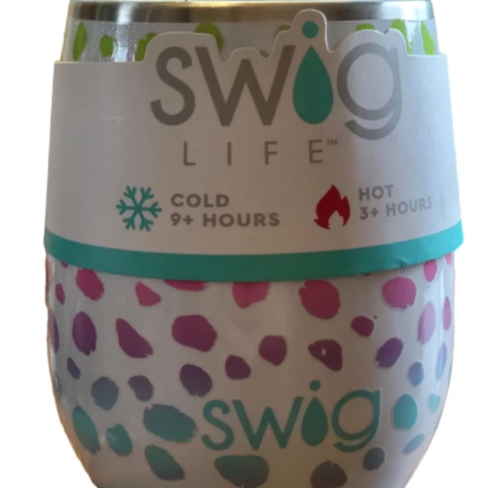 Swig Life Insulated Stemless Tumbler - White with Teal & Purple Pattern *